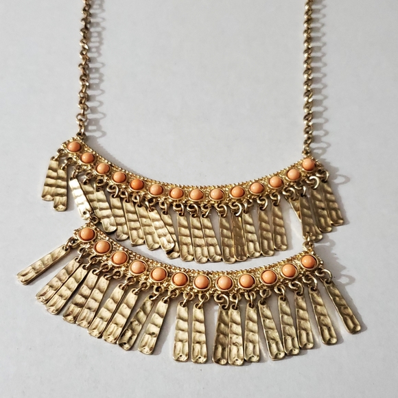 Vintage 90's necklace boho bohemian peach gold dangling bib statement euc vtg - Picture 4 of 9